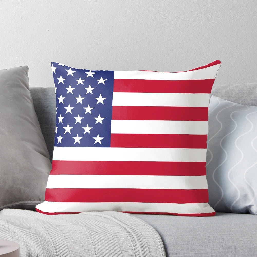 Soft, plush American flag pillow with stars and stripes design for indoor home or office decoration