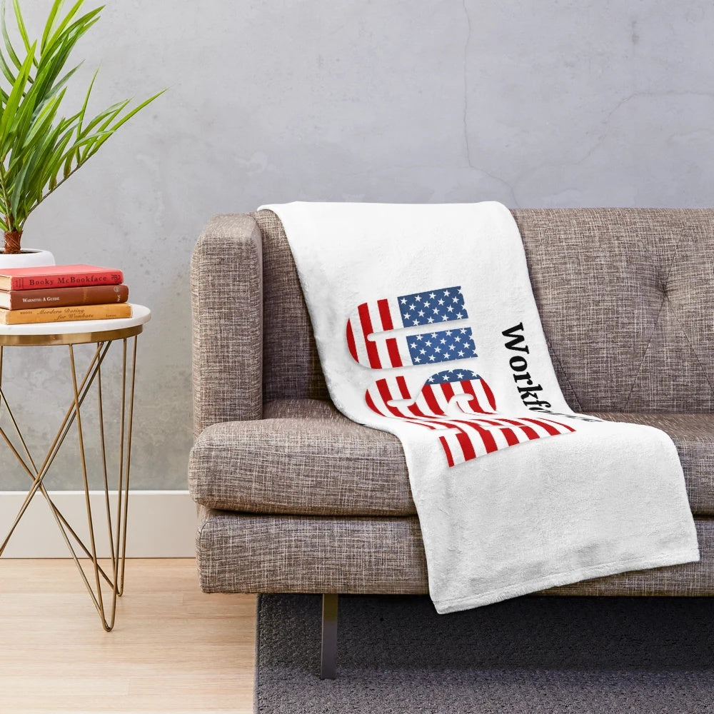 Patriotic plush blanket featuring bartender graphic and American flag design