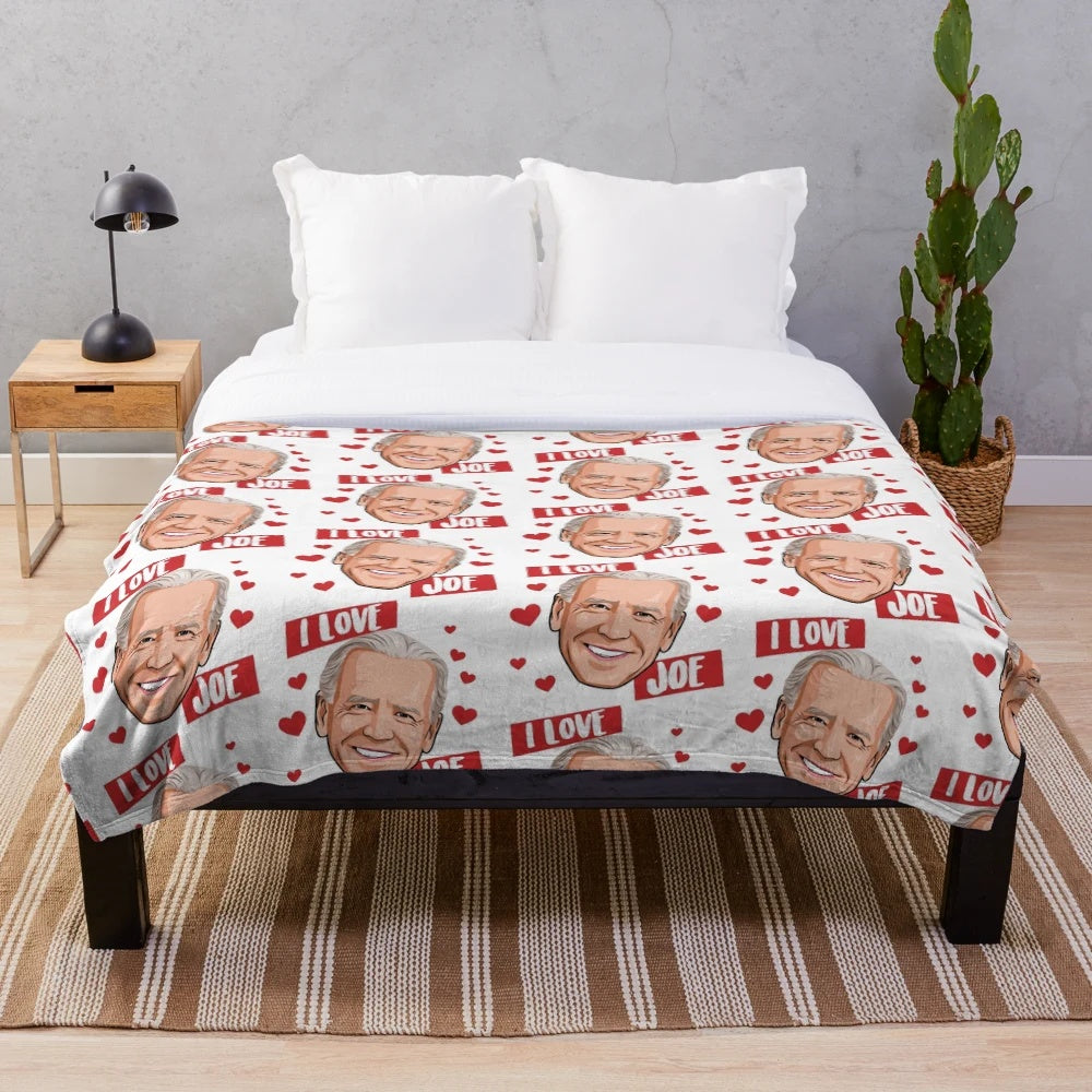 Soft and cozy plush blanket featuring a portrait of President Joe Biden