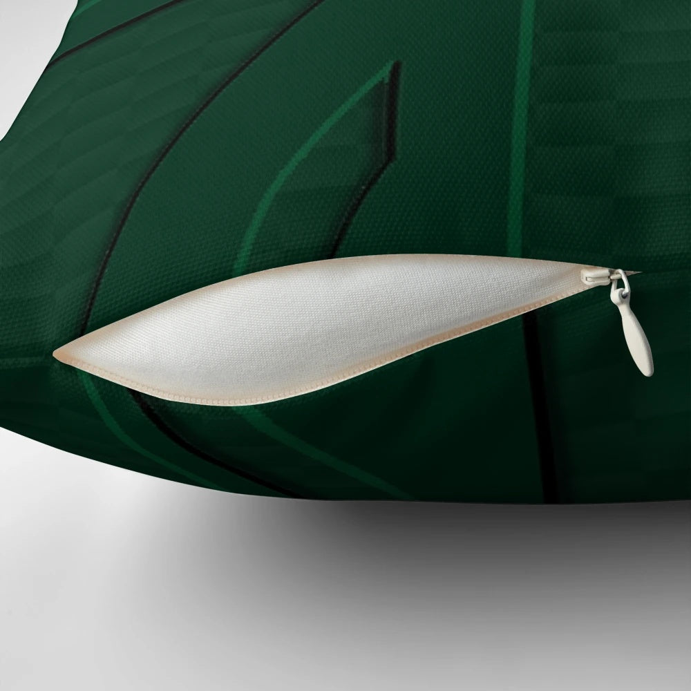 Detailed image of a British racing green mini cooper 3D union jack flag pillow