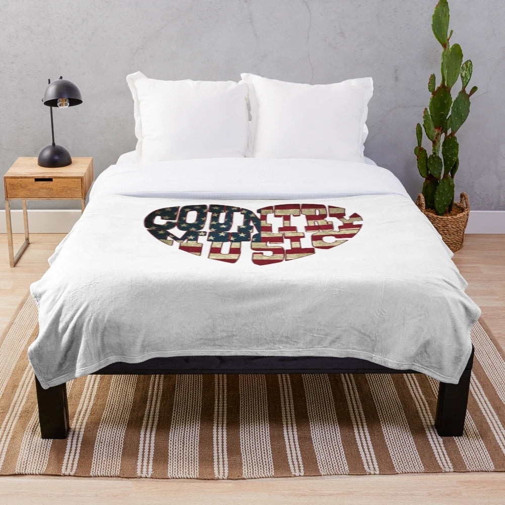 Patriotic country music lover plush blanket with USA flag and country music design