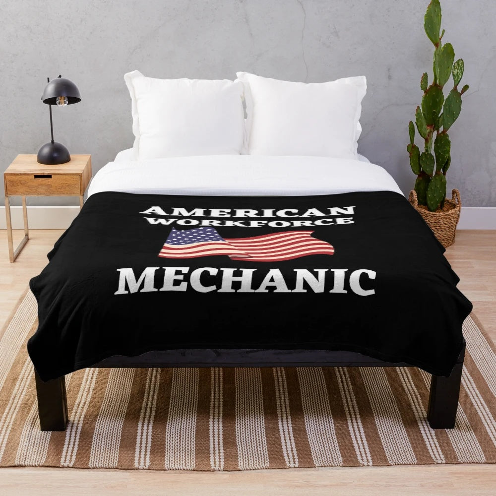 Mechanic American Workforce Plush Blanket featuring the American flag