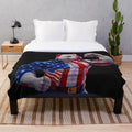 Pitbull dog breed plush blanket with American flag pattern