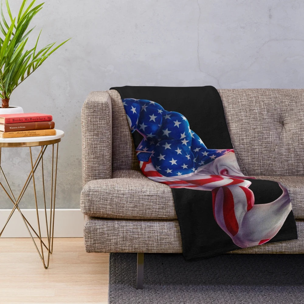 Pitbull dog breed plush blanket with American flag pattern