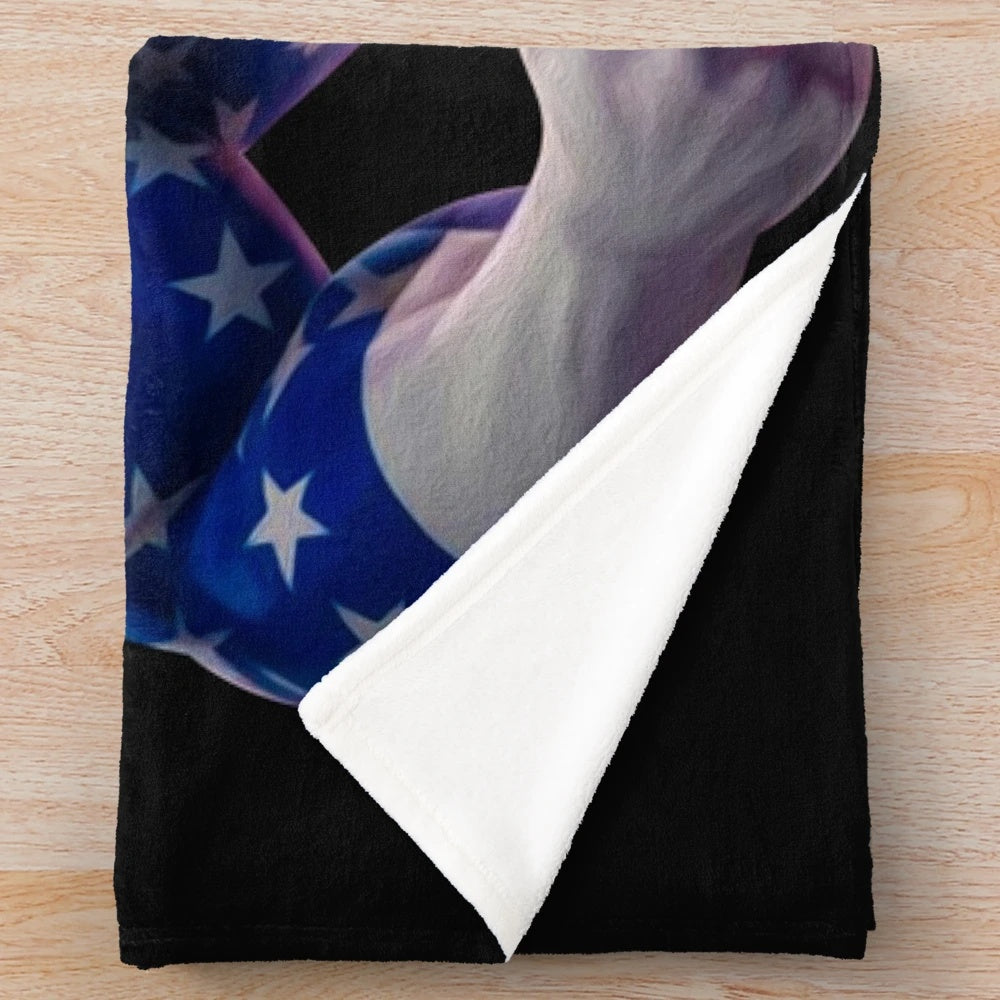 Pitbull dog breed plush blanket with American flag pattern