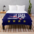 Patriotic plush blanket with USA women's soccer team design