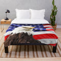 Plush blanket with an image of the American bald eagle and American flag