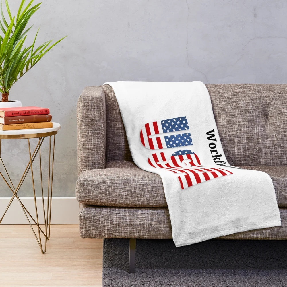 Patriotic plush blanket featuring American flag and bodyguard graphic