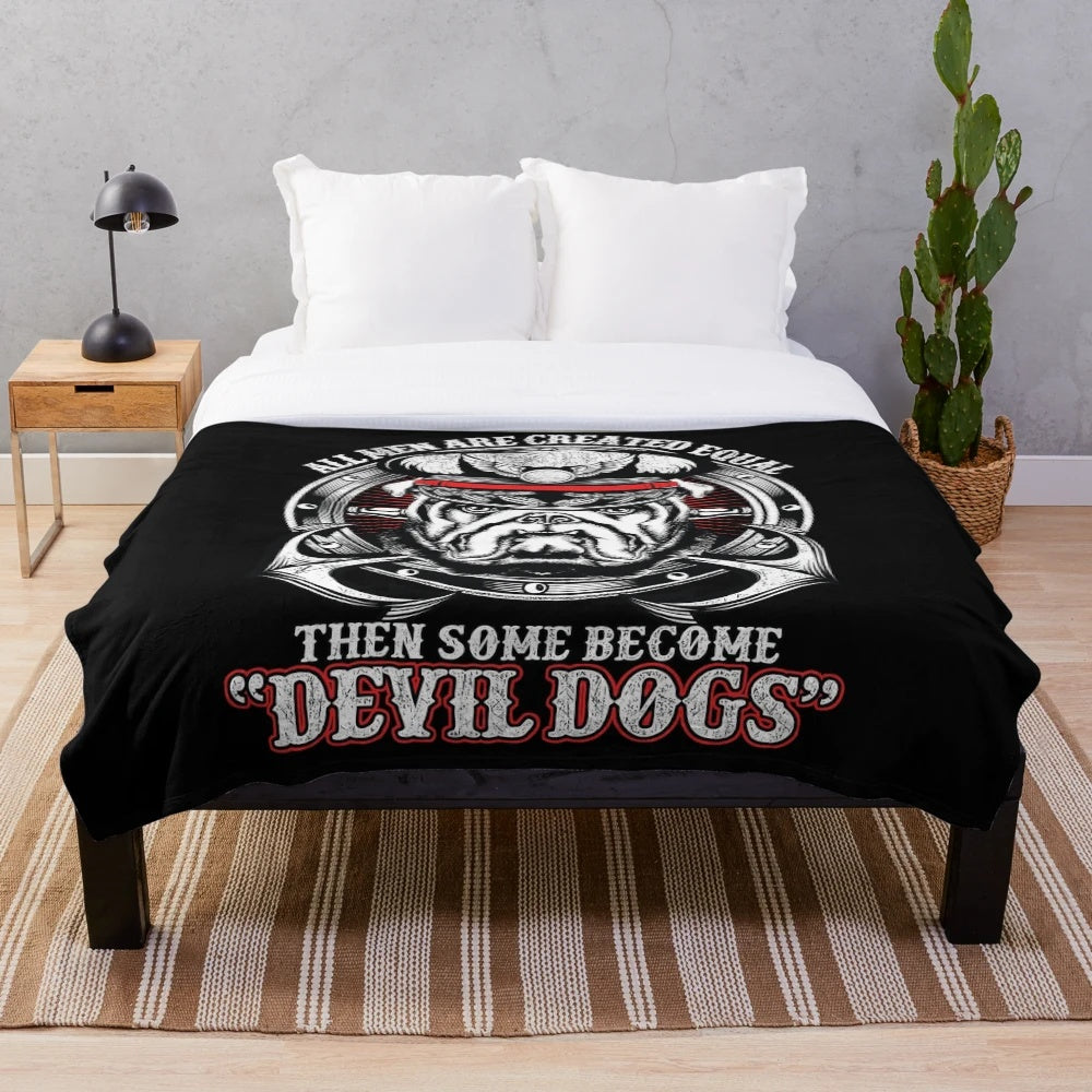 Plush blanket featuring the USMC Devil Dogs symbol