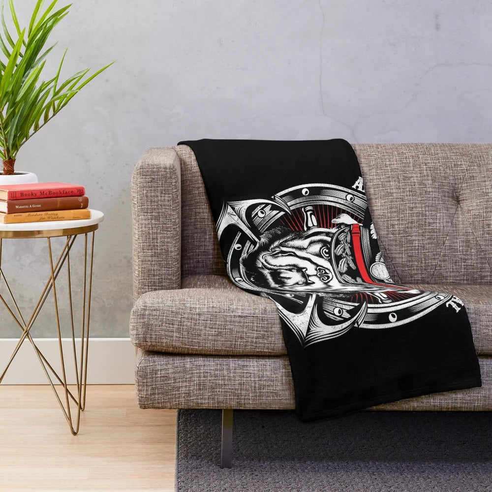 Plush blanket featuring the USMC Devil Dogs symbol
