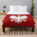 Polish eagle plush blanket featuring the national coat of arms and flag of Poland