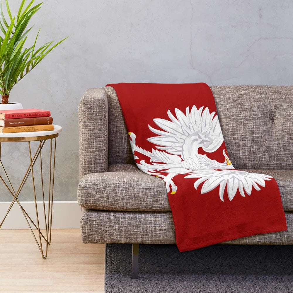 Polish eagle plush blanket featuring the national coat of arms and flag of Poland
