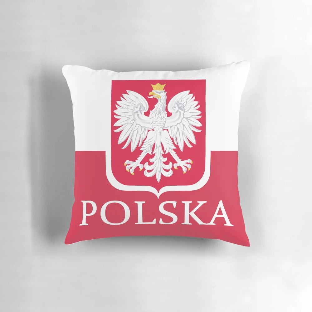 Patriotic Polish Polska flag printed on a decorative throw pillow