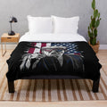 Plush blanket with bold American flag and political figure graphic