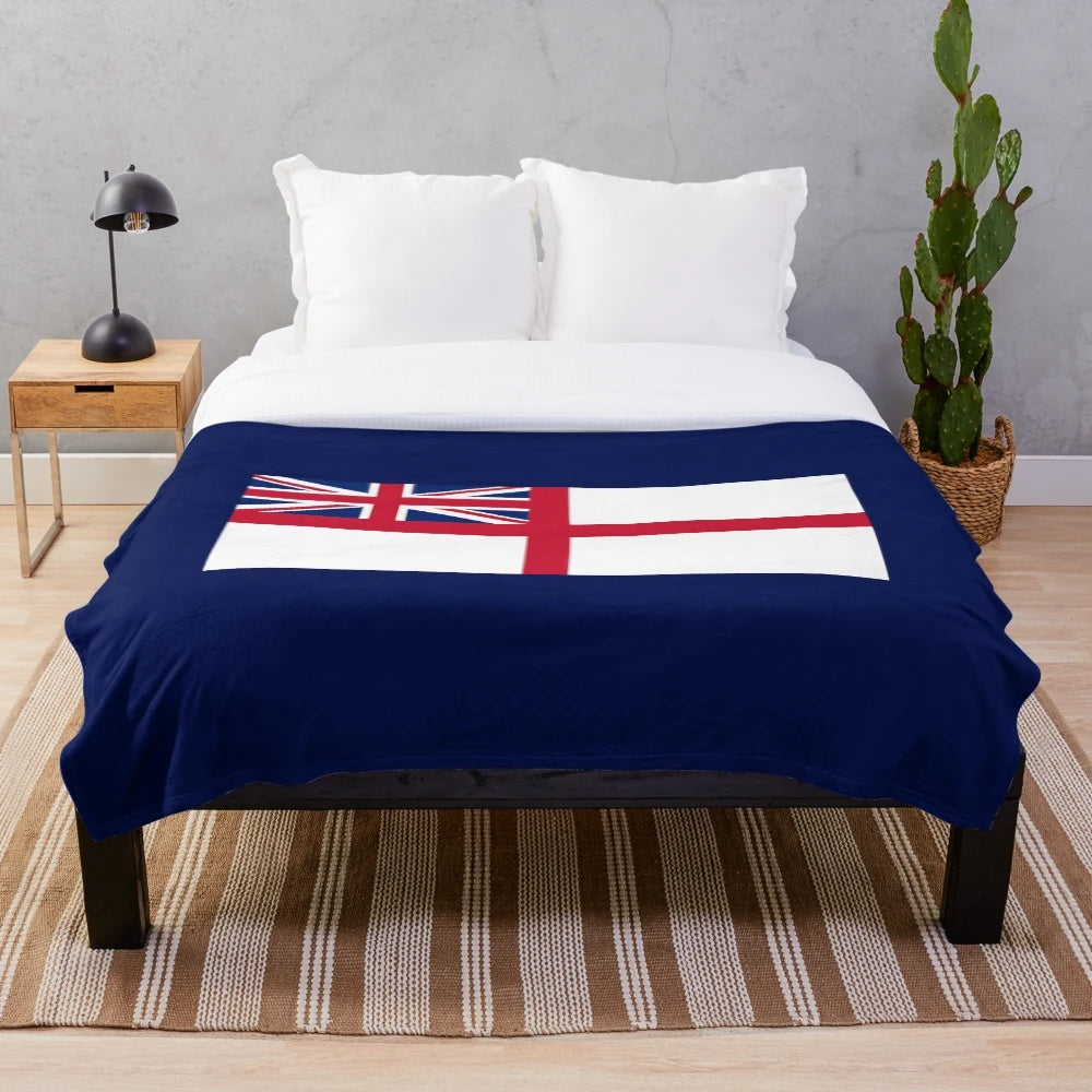 Royal Navy inspired plush blanket with navy insignia and coat of arms