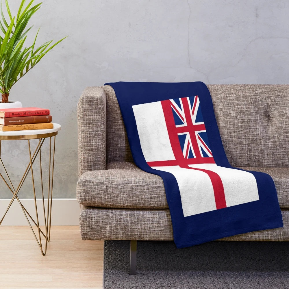 Royal Navy inspired plush blanket with navy insignia and coat of arms