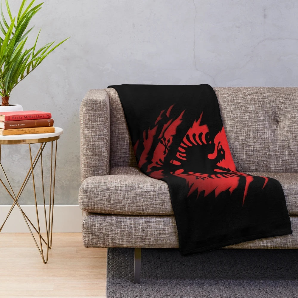 Ripped Albanian flag plush blanket with eagle and national colors