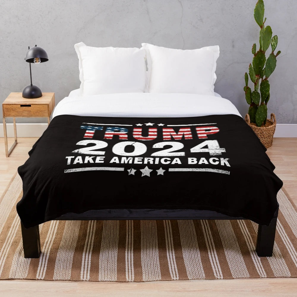 Trump 2024 Plush Blanket with American Flag Design
