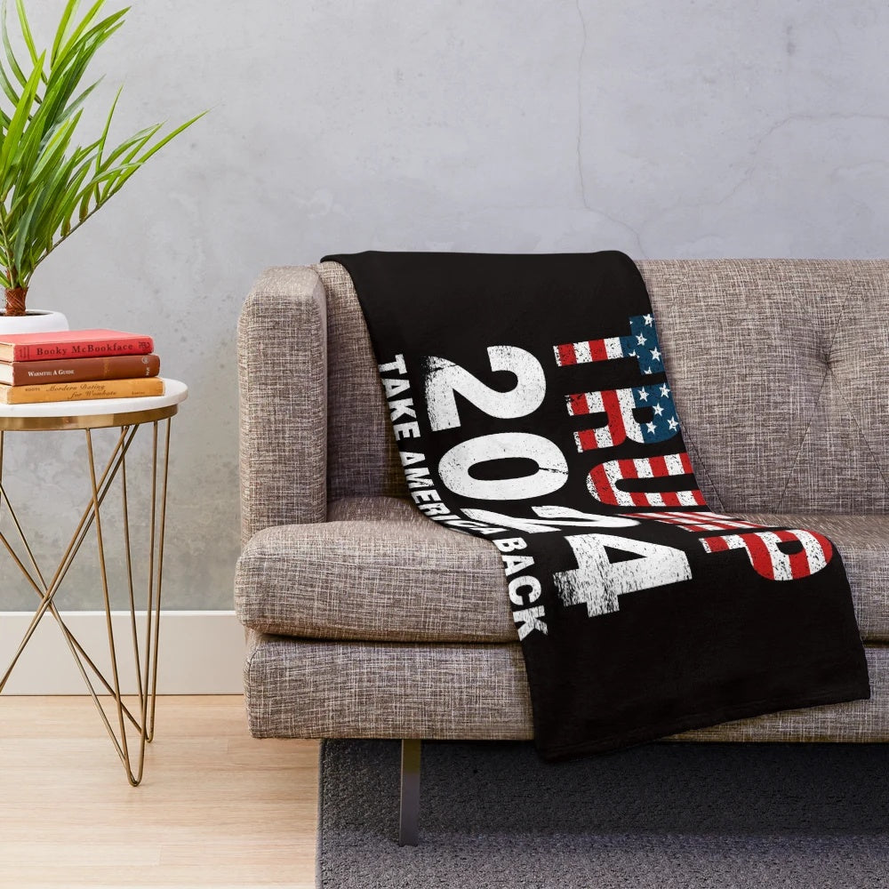 Trump 2024 Plush Blanket with American Flag Design