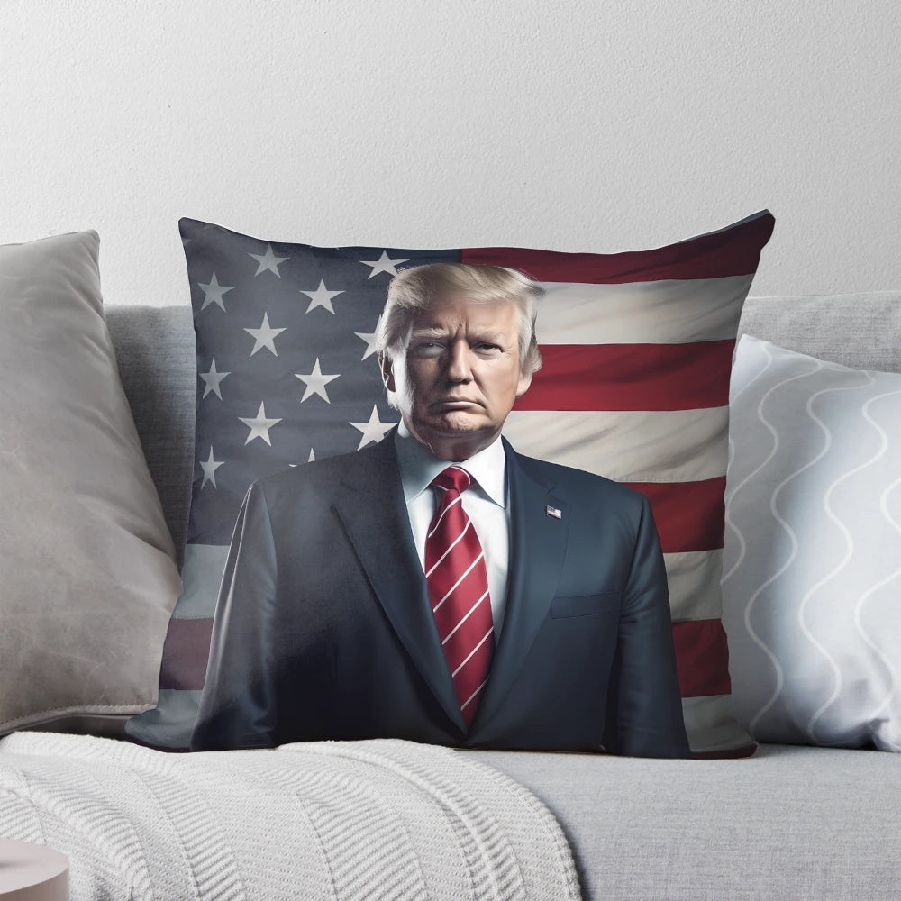 Patriotic Donald Trump President Pillow with American Flag Motif