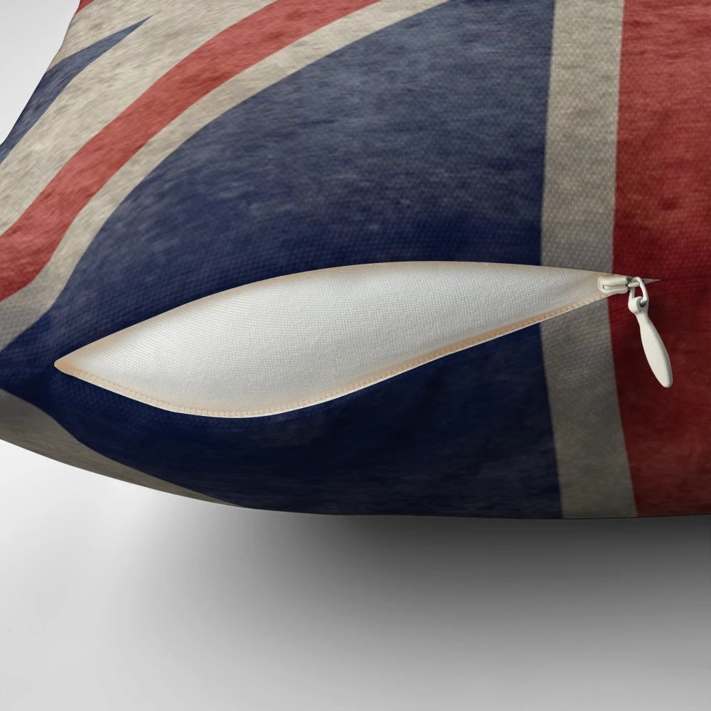 Union Jack throw blanket with distressed UK flag design and matching pillow cover