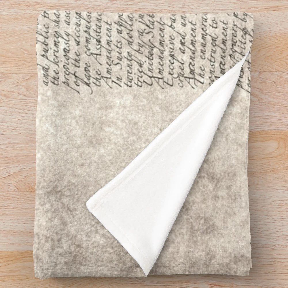 Plush blanket featuring the US Constitution Bill of Rights on parchment paper
