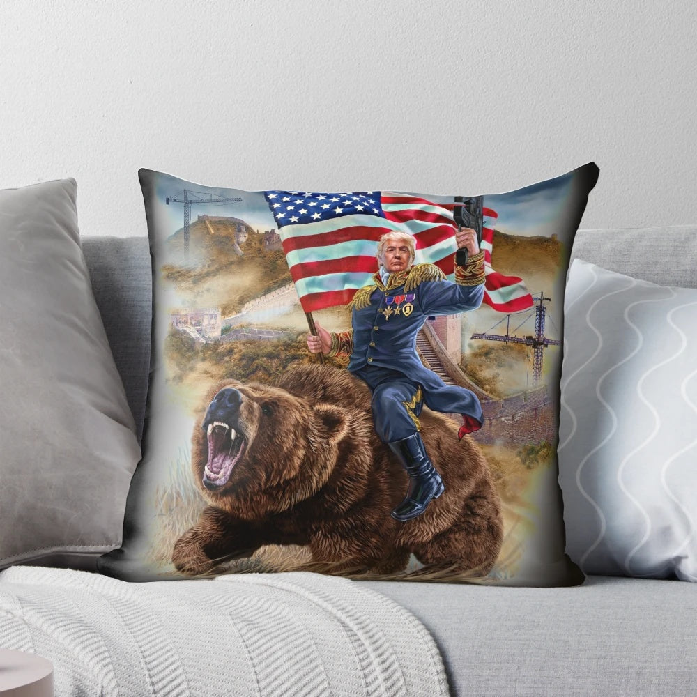 Patriotic USA Trump Wall Building Veteran Pillow