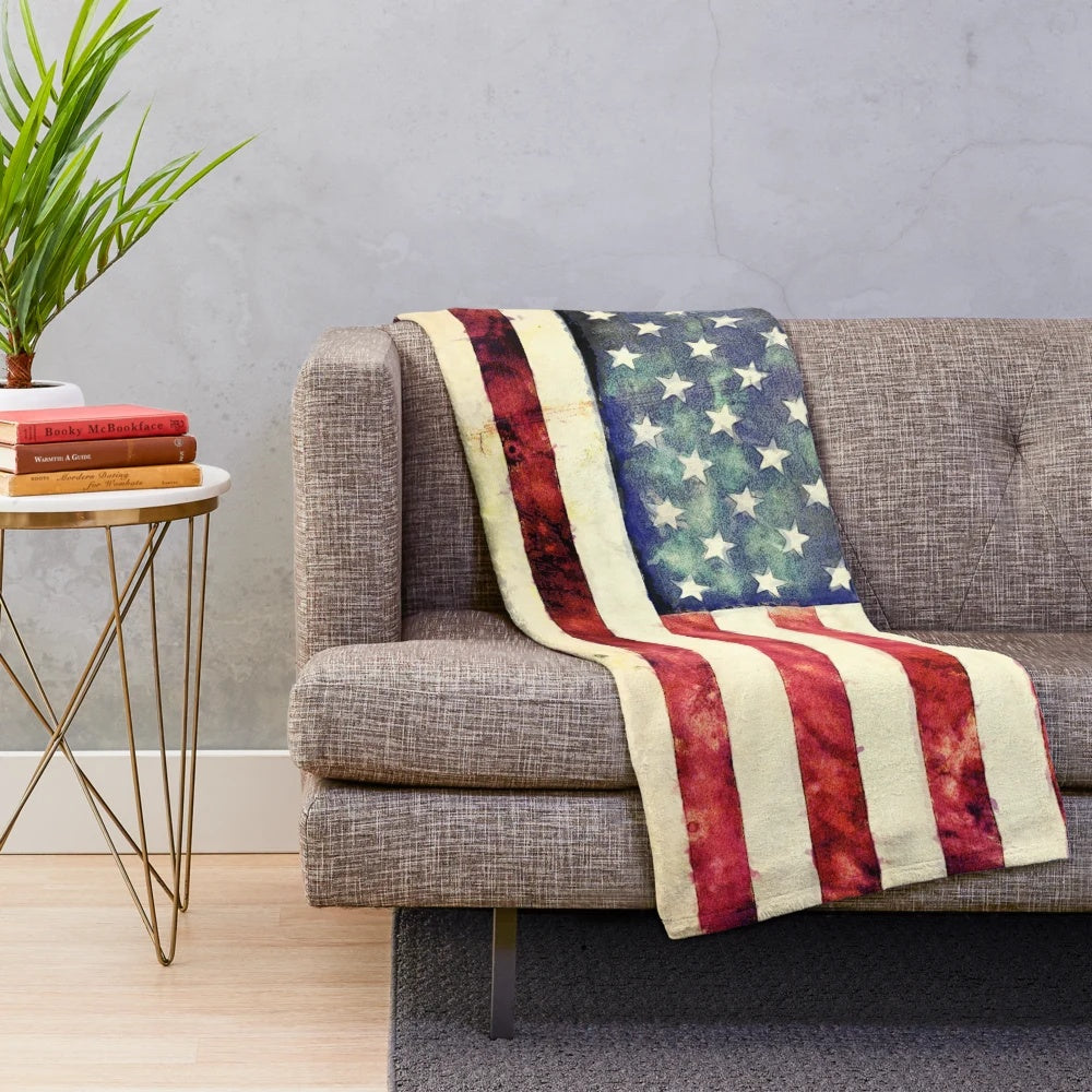 Vintage American flag plush blanket
