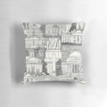 Washington DC toile gray decorative pillow featuring the Capitol Building, White House, and other iconic landmarks
