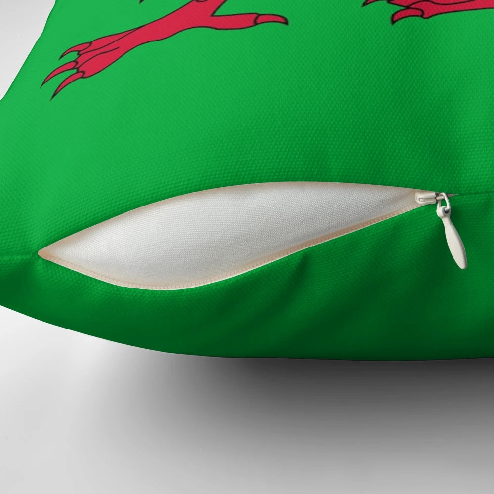 Patriotic Welsh flag design on a t-shirt, bedspread, and pillow