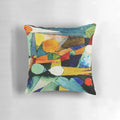 Vibrant abstract watercolor art by Paul Klee, featuring playful color shapes, printed on a high-quality throw pillow.