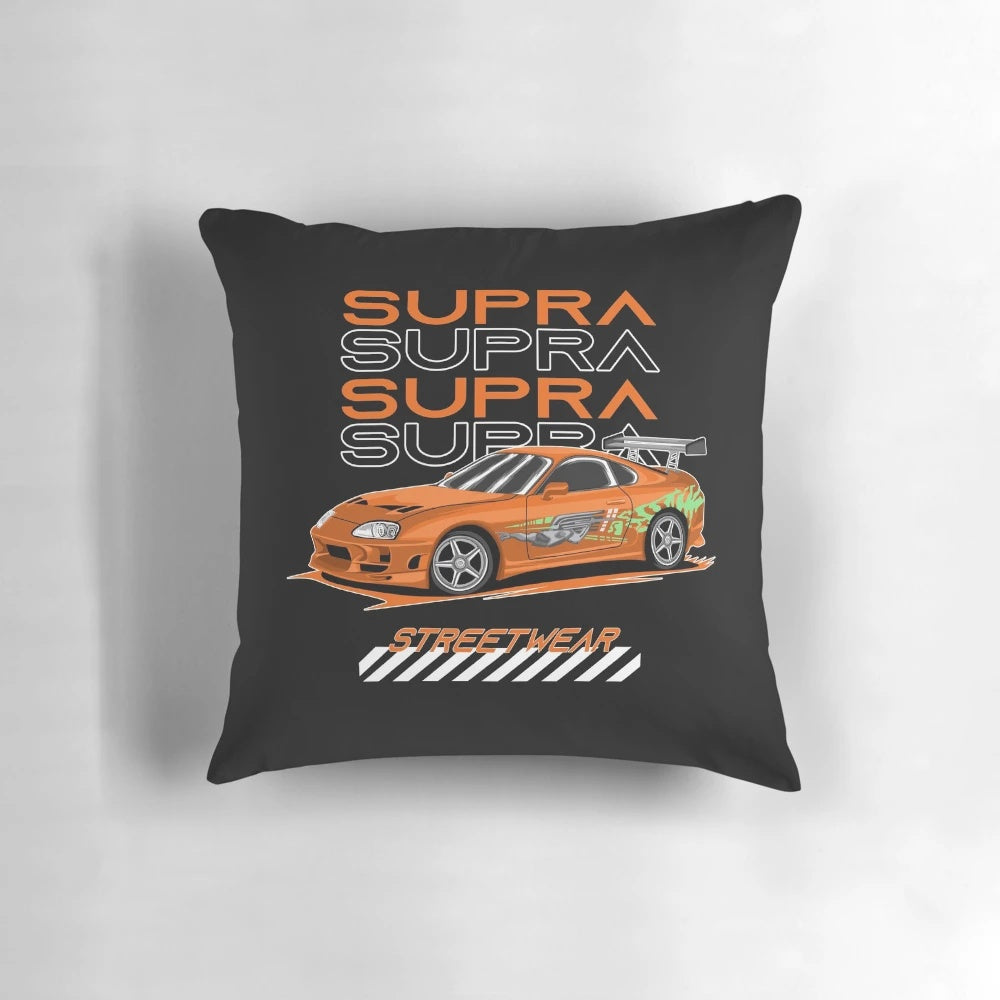 Supra Orange Throw Pillow with Paul Walker Inspired Design