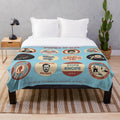Parks and Recreation-themed plush blanket featuring Ron Swanson and Pawnee iconography