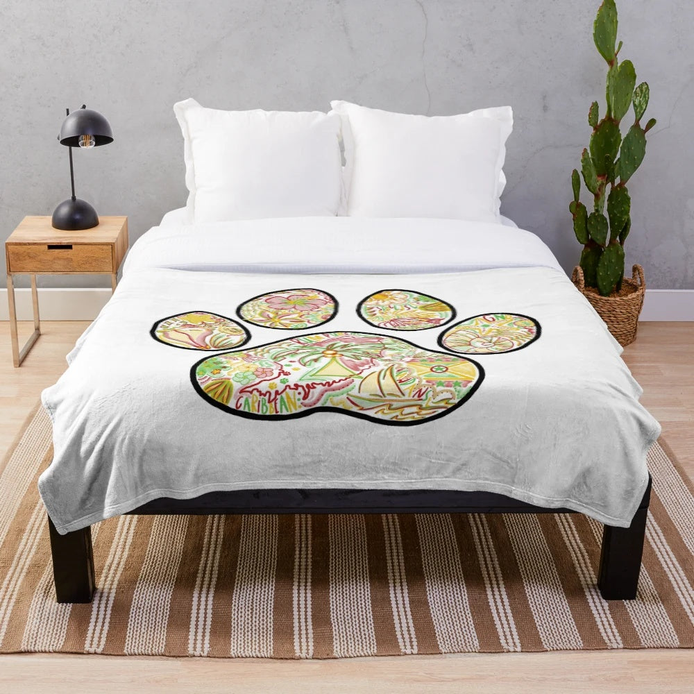 Pawprint inspired plush blanket with Grenada design