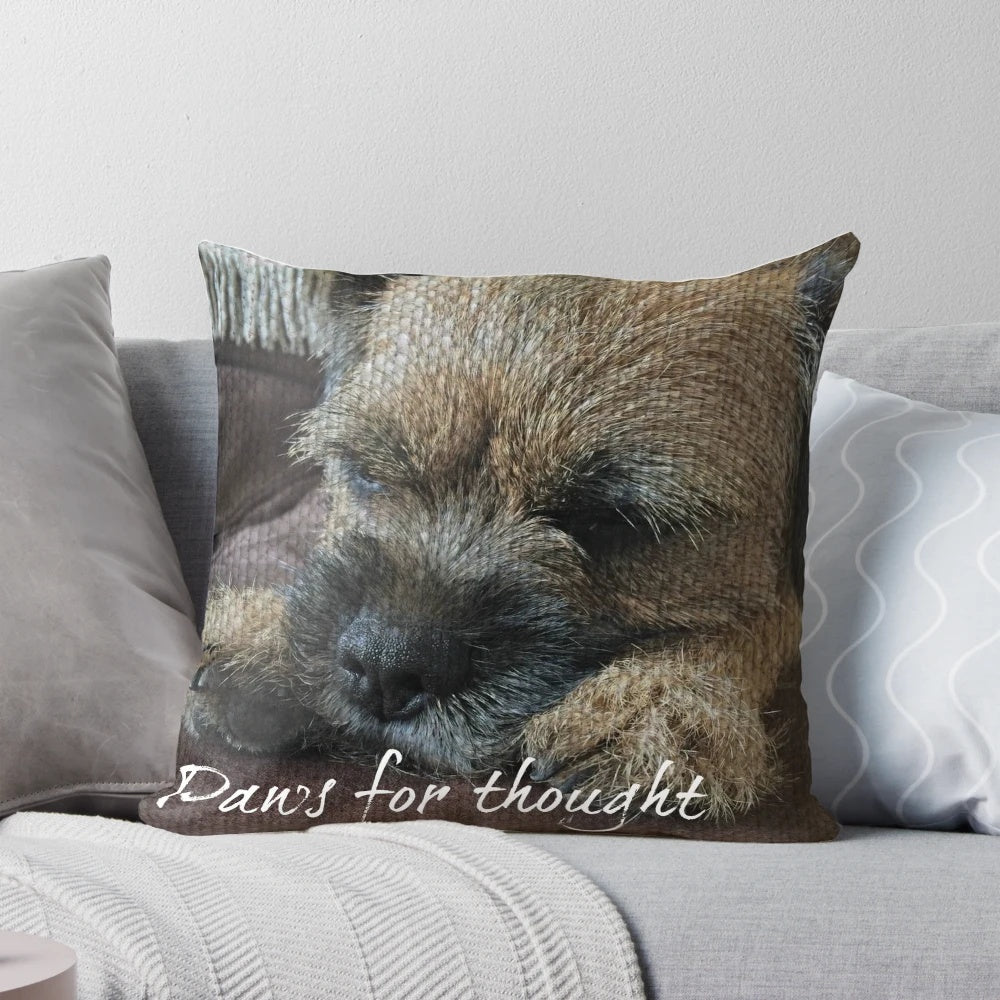 Stylish throw pillow with a charming border terrier paw print design, perfect for dog lovers.