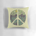 Serene mountain landscape pillow featuring a peaceful forest, cloudy sky, and sun