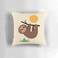 Cozy pillow featuring a sleeping sloth in a serene nature landscape
