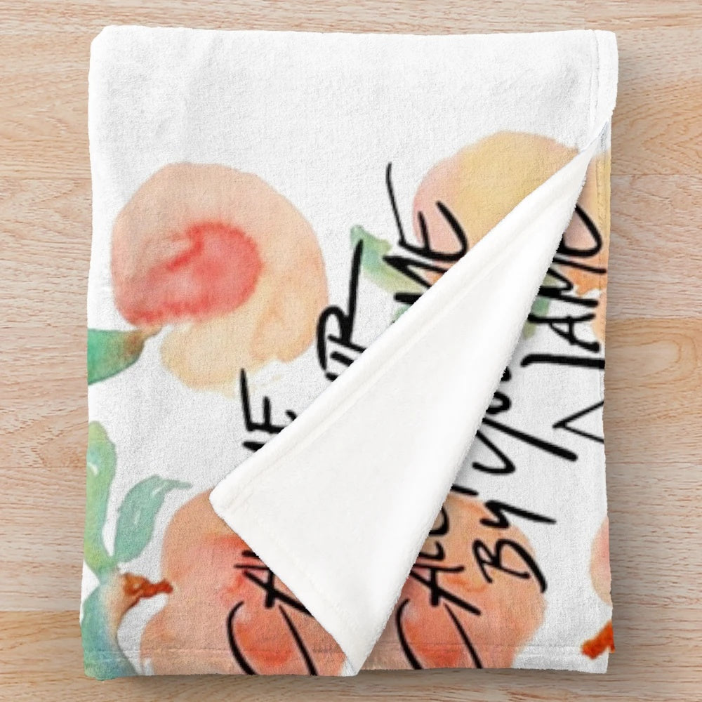 Peaches plush blanket featuring quotes and imagery from the popular film and book "Call Me By Your Name
