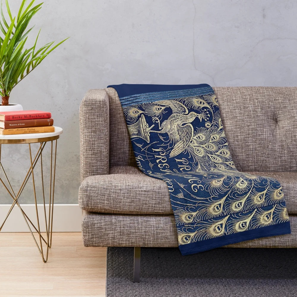 Pride and Prejudice inspired plush blanket with peacock edition book cover design