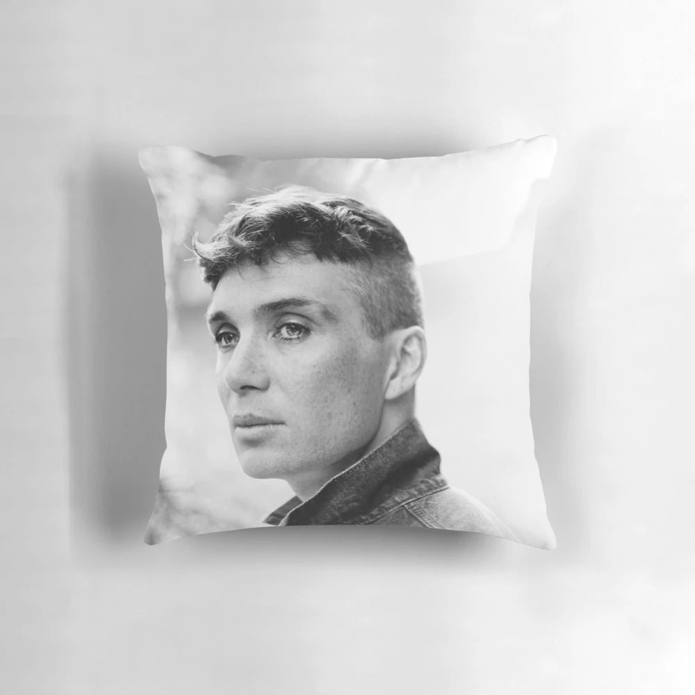 Cillian Murphy as Tommy Shelby from Peaky Blinders printed on a soft, high-quality pillow