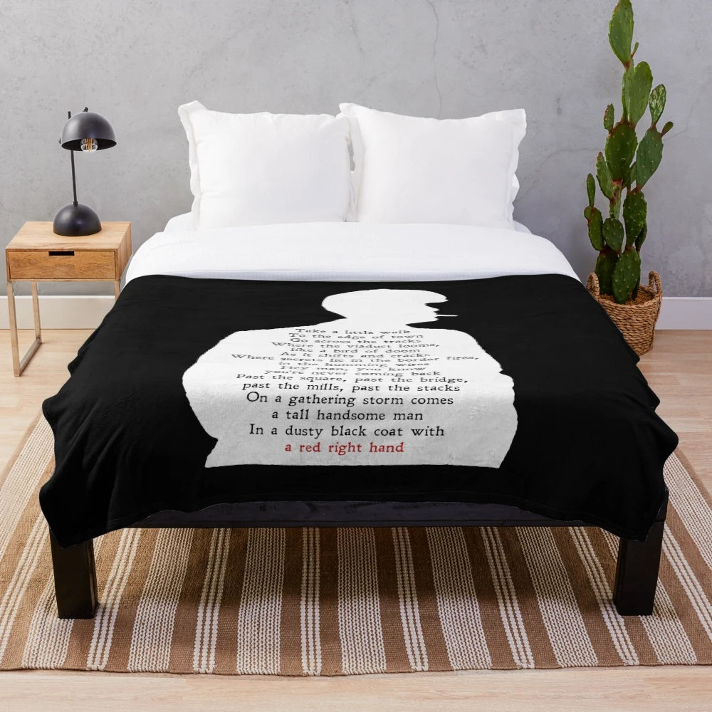 Peaky Blinders-themed white plush blanket with lyrics