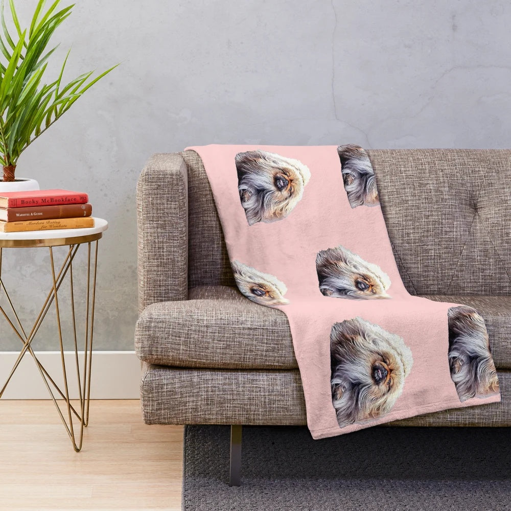 Pekingese dog running on a plush blanket