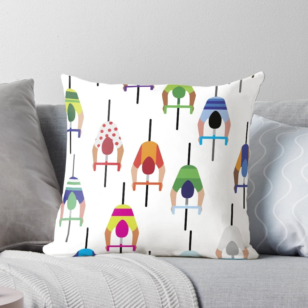 Peloton cyclists pillow with group of cyclists and road bikes