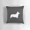 Pembroke Welsh Corgi Silhouette Throw Pillow featuring a white corgi silhouette design