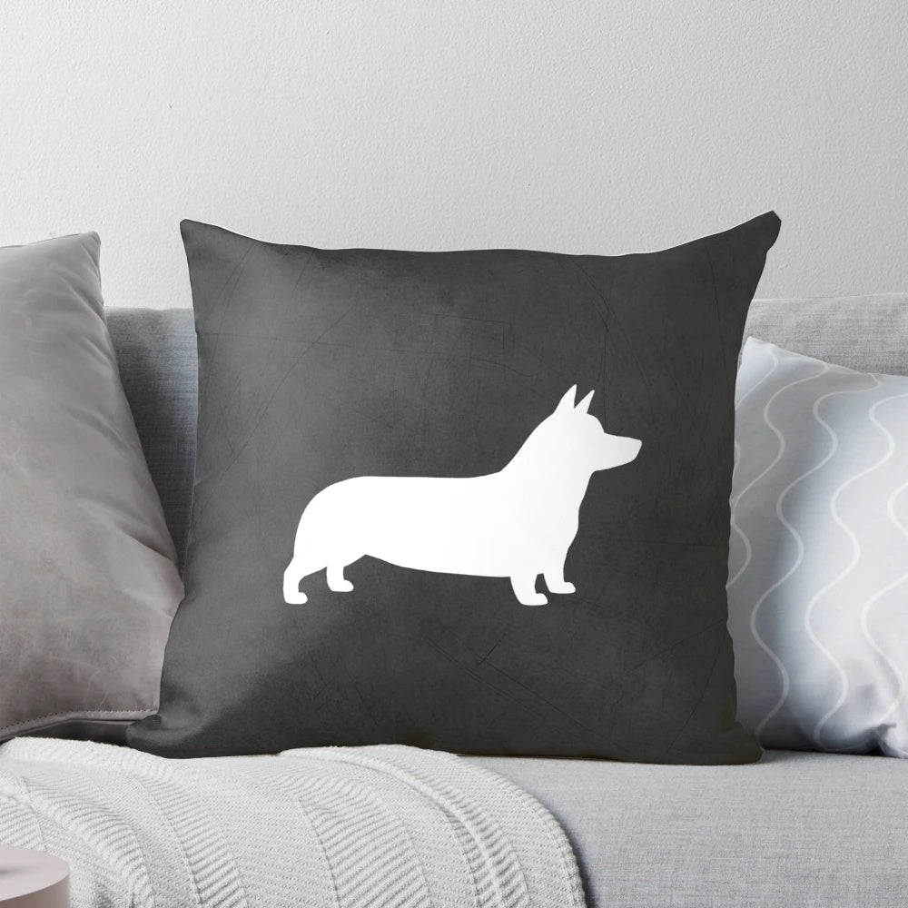 Pembroke Welsh Corgi Silhouette Throw Pillow featuring a white corgi silhouette design