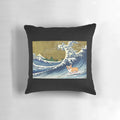 Corgi dog surfing The Great Wave printed on a soft, plush pillow