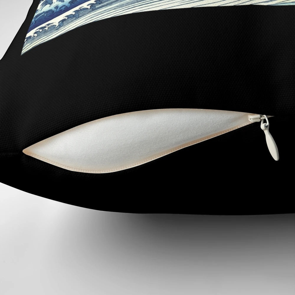 Corgi dog surfing The Great Wave printed on a soft, plush pillow