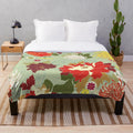 Peony floral plush blanket with traditional Japanese-style patterns