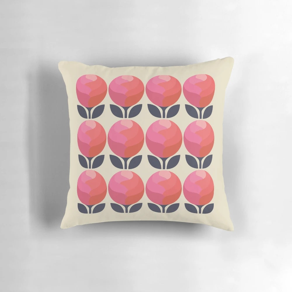 Beautifully crafted peony flower pillow in soft pastel colors