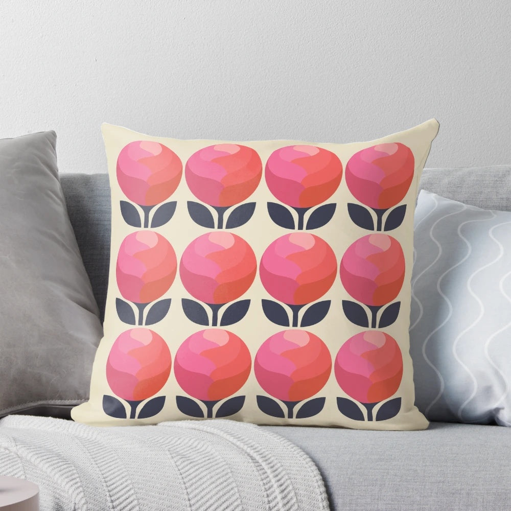 Beautifully crafted peony flower pillow in soft pastel colors